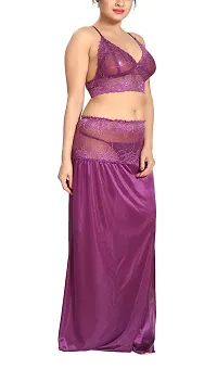 Be You Purple Satin Women Bralette Top  Skirt/Nighty Set-thumb3