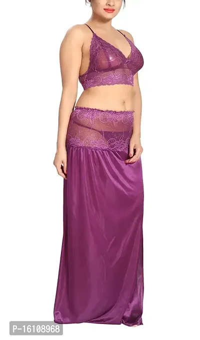 Be You Purple Satin Women Bralette Top  Skirt/Nighty Set-thumb4