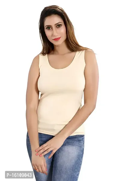 Be You Women Lycra Cotton Beige Solid Tank Top - Size: M (Bust 30-32 Inches)-thumb0