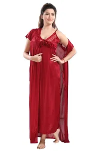 Be You Solid Women Satin Nighty with Robe (Maroon, Free Size)-thumb3