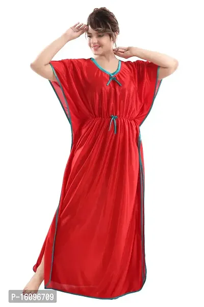 Be You Kaftan Women Satin Nighty/Night Gowns (Red, Free Size)-thumb0