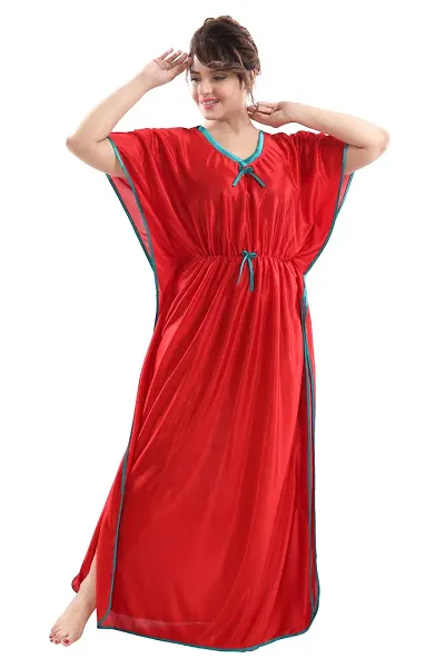 Nivediya Creations Womens Satin Solid Kaftan Night Dress Nighties (XL, Rani)