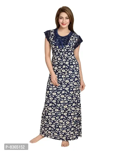 Lovira Women's Satin Printed Maxi Night Gown(BU-GOWN-194_Dark Blue_Free Size)-thumb0