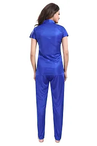 Be You Women Satin Shirt  Pyjama Night Suit (Royal Blue)-thumb1