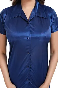 Be You Women Satin Shirt  Pyjama Night Suit (Dark Blue)-thumb4