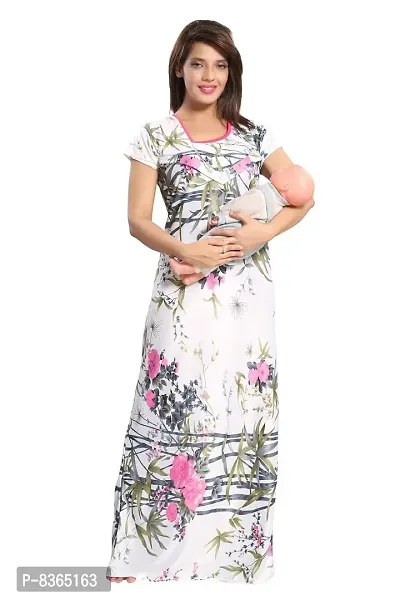 Lovira Women's Satin Floral Maxi Night Gown (LVR-GOWN-1127_Pink_Free Size)