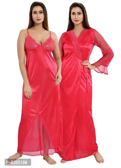 Lovira Peach Solid Nighty Sets/Nighty with Robe for Women (Free Size)-thumb0