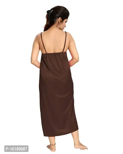 Be You Brown Solid Women Satin Nighty with Robe (Free Size)-thumb3