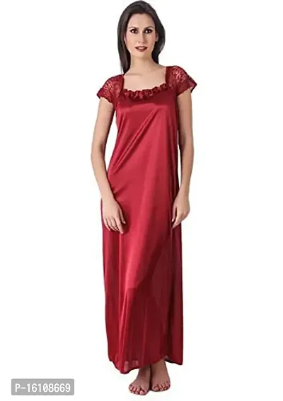 Lovie's Women's Satin Nighty (Maroon, Free Size)