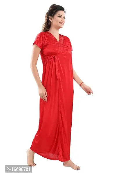 Be You Solid Women Satin Nighty with Robe (Red, Free Size)-thumb3