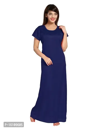 Be You Satin Plain Women Nightgown/Nighty/Nightwear Navy Blue