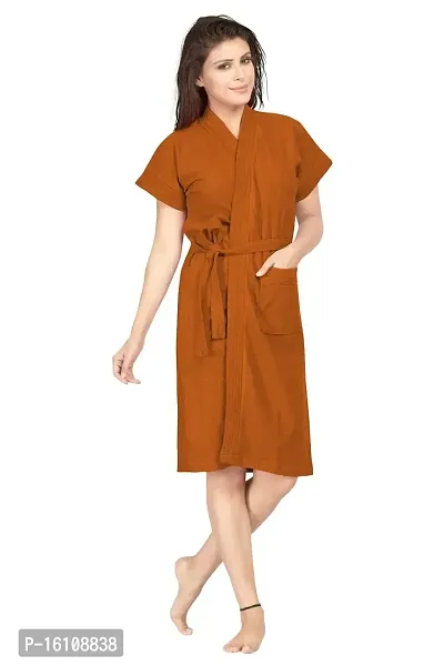 Be You Cotton Solid Women Bath Robe Tan Brown