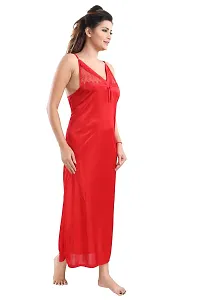 Be You Solid Women Satin Nighty with Robe (Red, Free Size)-thumb4