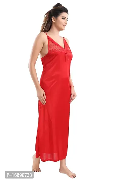 Be You Solid Women Satin Nighty with Robe (Red, Free Size)-thumb5