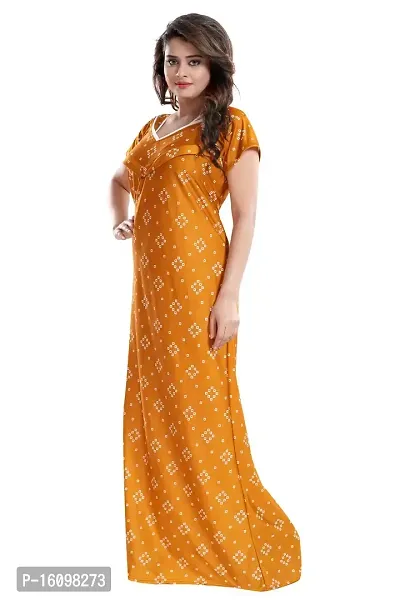 Be You Women's Satin Floral Maxi Maternity Nighty (BUF-GOWN-1775_Mustard Yellow)-thumb4