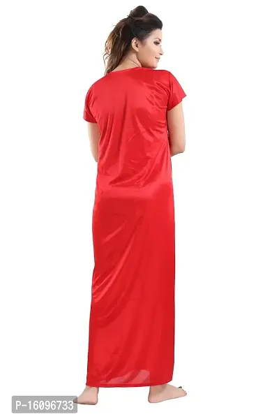 Be You Solid Women Satin Nighty with Robe (Red, Free Size)-thumb2