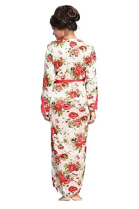 Be You Women Satin Floral Robe  Nighty Set - Red - Free Size-thumb3