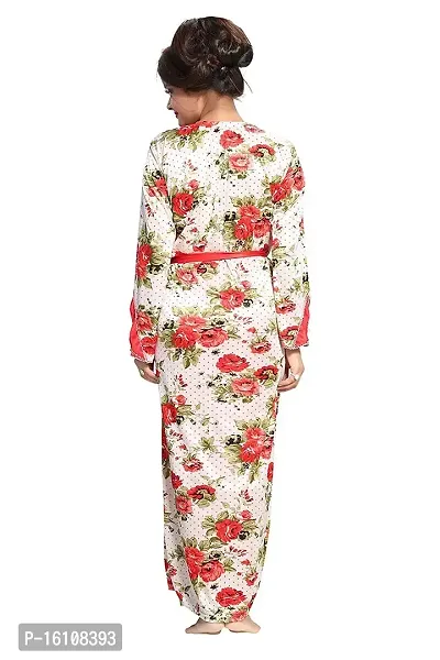 Be You Women Satin Floral Robe  Nighty Set - Red - Free Size-thumb4