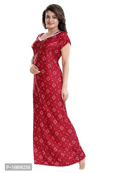 Be You Women's Satin Floral Maxi Maternity Nighty (BUF-GOWN-1773_Maroon)-thumb5