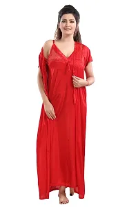 Be You Solid Women Satin Nighty with Robe (Red, Free Size)-thumb3