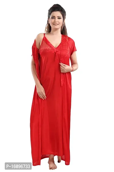 Be You Solid Women Satin Nighty with Robe (Red, Free Size)-thumb4