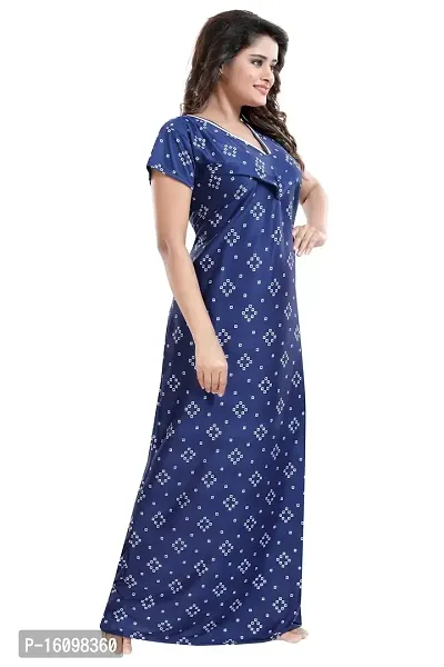 Be You Women's Satin Floral Maxi Maternity Nighty (BUF-GOWN-1778_Dark Blue)-thumb5
