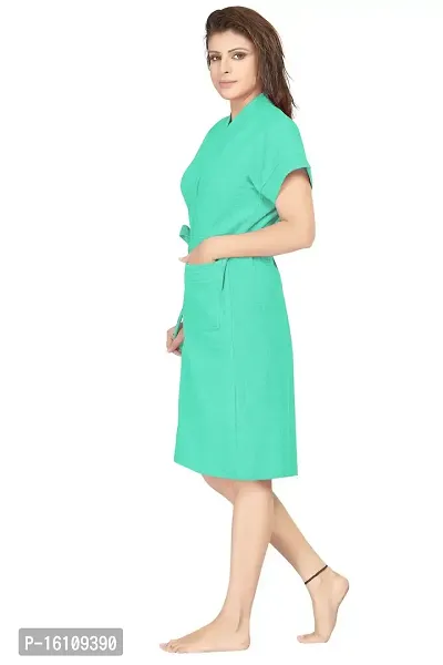 Be You Cotton Solid Women Bath Robe Sea Green-thumb3