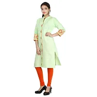 Be You Cotton Light Green Solid Stitched Straight Kurti/Kurta-thumb2