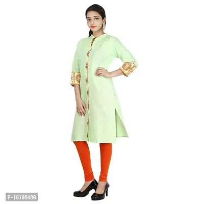 Be You Cotton Light Green Solid Stitched Straight Kurti/Kurta-thumb3