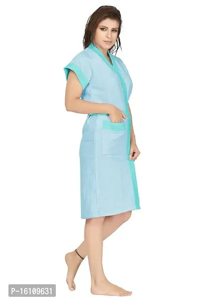 Be You Multicolor Two-Tone Cotton Women Bath Robe Sky Blue-thumb2