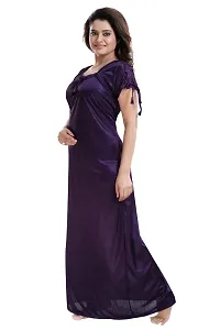 Be You Women's Solid Lace Satin Nighty/Night Gowns (Purple; Free Size)-thumb2