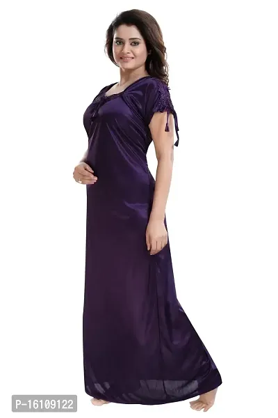 Be You Women's Solid Lace Satin Nighty/Night Gowns (Purple; Free Size)-thumb3