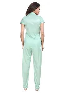 Be You Women Satin Shirt  Pyjama Night Suit (Mint Green)-thumb1