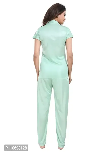 Be You Women Satin Shirt  Pyjama Night Suit (Mint Green)-thumb2