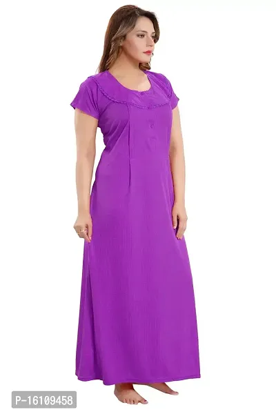 Be You Striped Cotton Maternity Gown/Feeding Gown for Women, Purple - L-thumb4