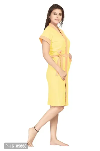 Be You Multicolor Two-Tone Cotton Women Bath Robe Yellow-thumb3