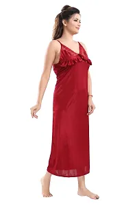 Be You Solid Women Satin Nighty with Robe (Maroon, Free Size)-thumb4