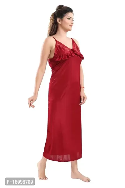 Be You Solid Women Satin Nighty with Robe (Maroon, Free Size)-thumb5