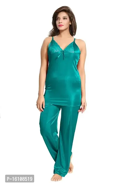 Be You Satin Night Suits for Women/Top  Pyjama Set/Free Size Turquoise