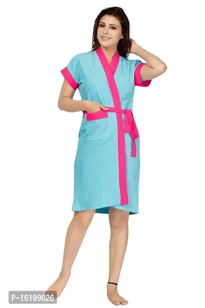 Be You Light Blue-Pink Terry Cotton Two-Tone Women Bath Robe