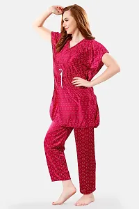 Be You Polka Dots Satin Kaftan Night Suit for Women, Pink - Free Size-thumb2