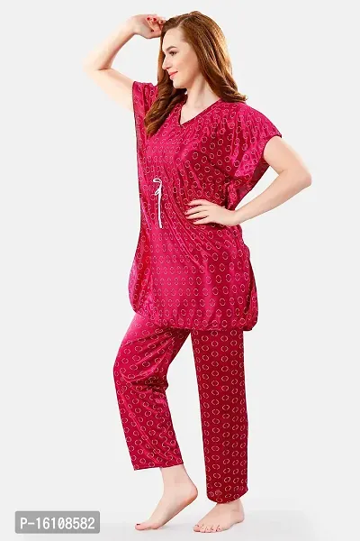 Be You Polka Dots Satin Kaftan Night Suit for Women, Pink - Free Size-thumb3