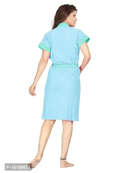 Be You Multicolor Two-Tone Cotton Women Bath Robe Sky Blue-thumb4