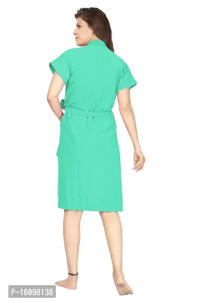 Peignoir Sea Green Solid Cotton Women Bath Robe-thumb4