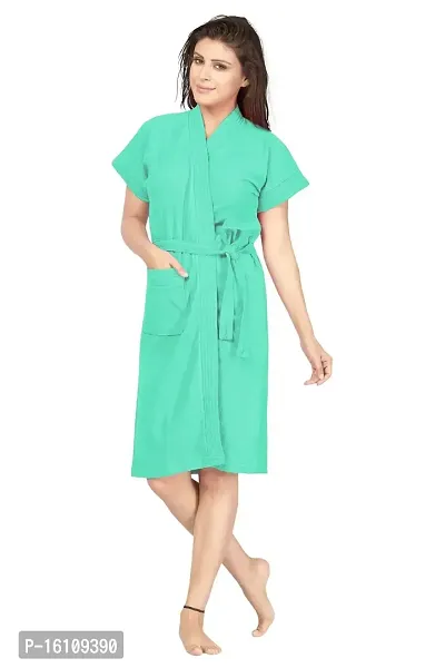 Be You Cotton Solid Women Bath Robe Sea Green