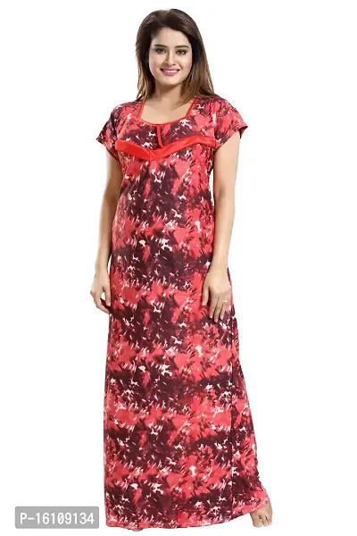 Be You Women's Satin Floral Maxi Maternity/Feeding Nighty (BUF-COMBO-1579_1605, Red Pink, Free Size)-thumb4
