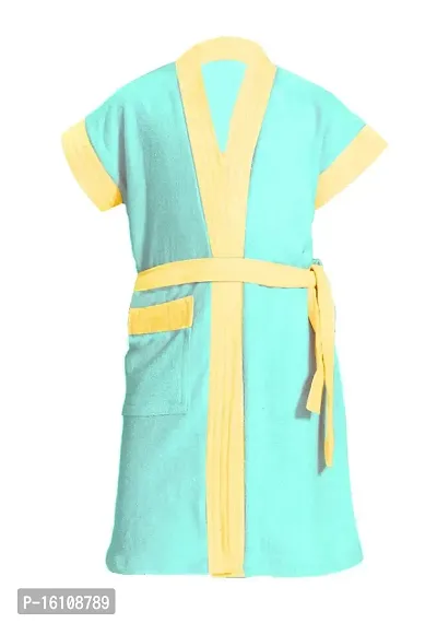 Be You Kids Cotton Two-Tone Bath Gown/Bath Robe for Girls - Turquoise - XX-Small