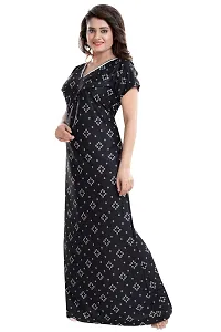 Be You Women's Satin Floral Maxi Maternity Nighty (BUF-GOWN-1777_Jet Black)-thumb3