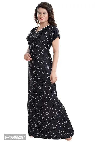 Be You Women's Satin Floral Maxi Maternity Nighty (BUF-GOWN-1777_Jet Black)-thumb4