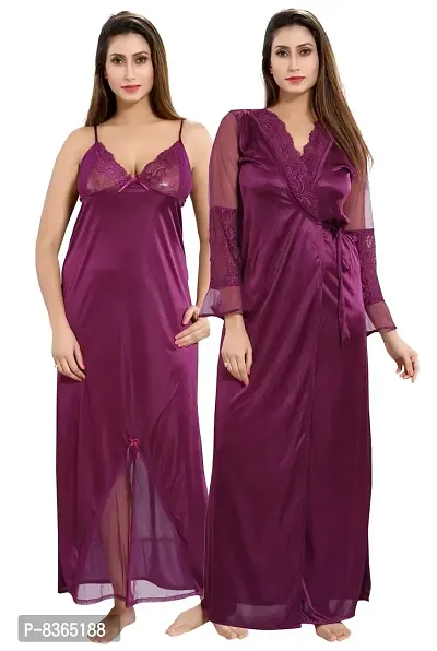 Lovira Purple Solid Nighty Sets/Nighty with Robe for Women (Free Size)